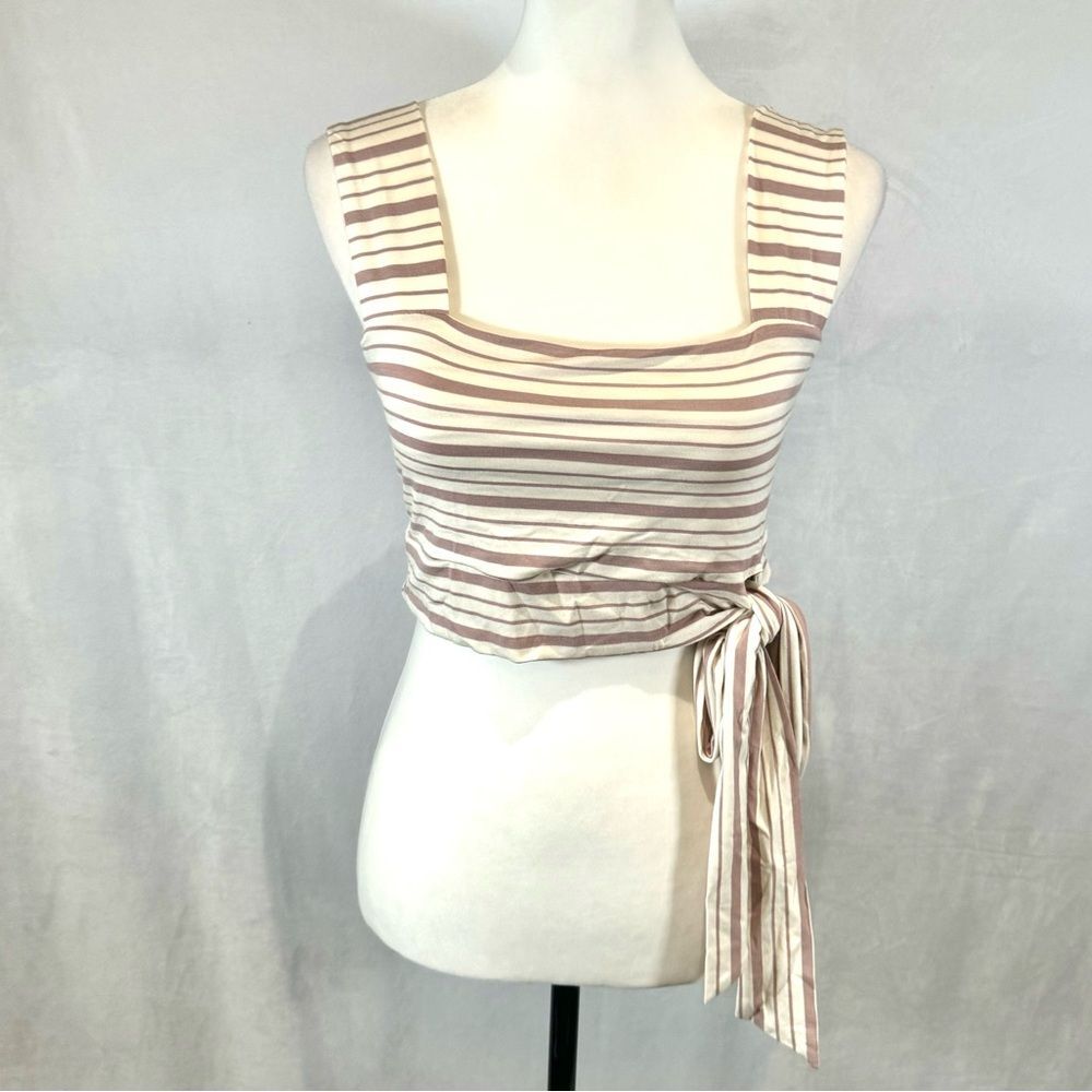 Blush Boutique rose blush & ivory tie side square neck crop top size large NWT